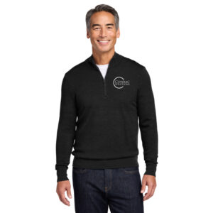 Brooks Brothers® Washable Merino Birdseye 1/4-Zip Sweater with “Conrac Solutions” Logo Embroidered (Black)