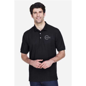 Devon and Jones® Men's Pima Piqué Short-Sleeve Polo Shirt (Black) with “Conrac Solutions” Logo Embroidered