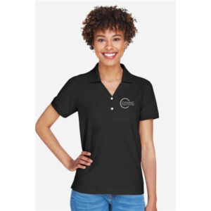 Devon and Jones® Women's Pima Piqué Polo Shirt (Black) with “Conrac Solutions” Logo Embroidered